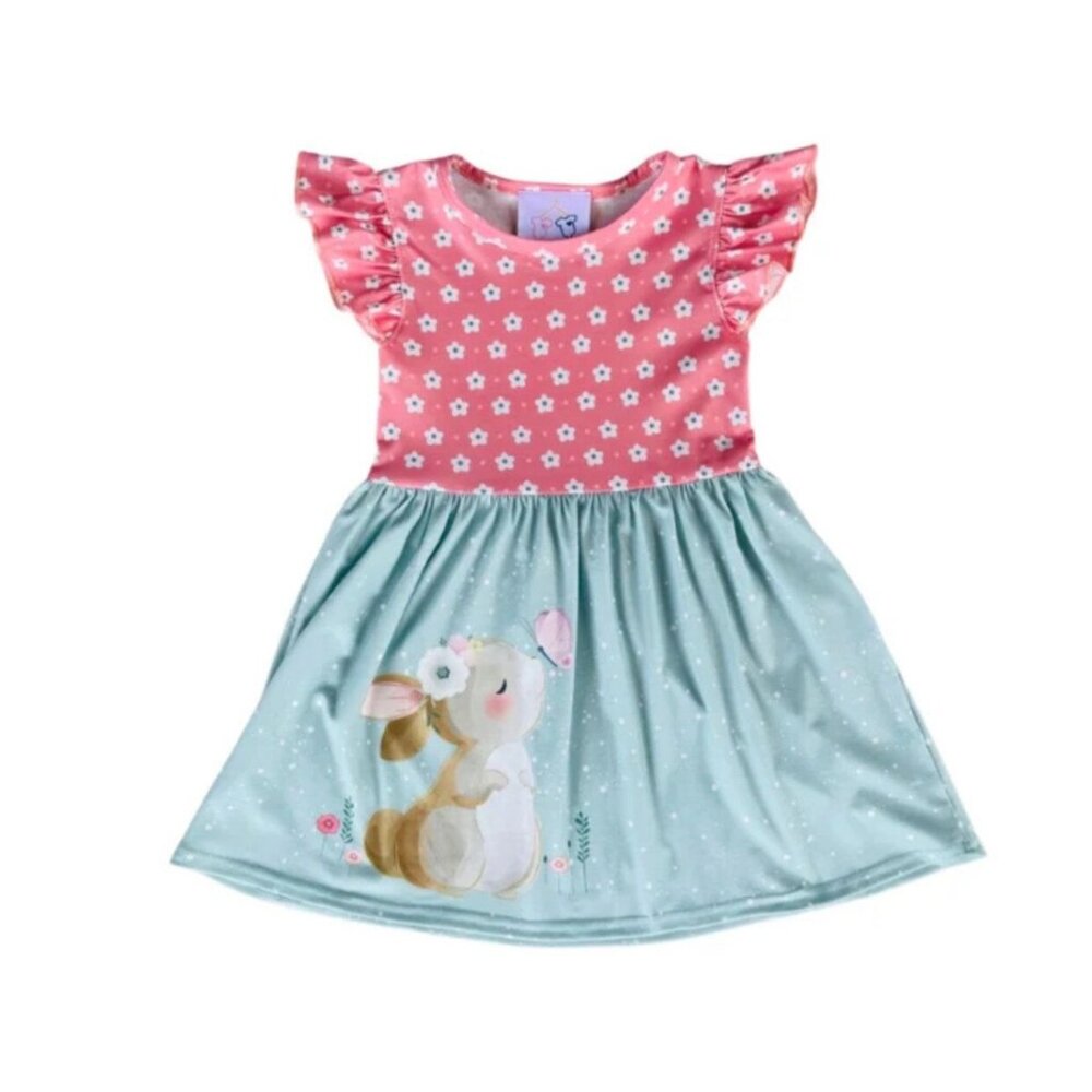 Penelope Plumm Girls Mixed Print Bunny Graphic Dress Size 5